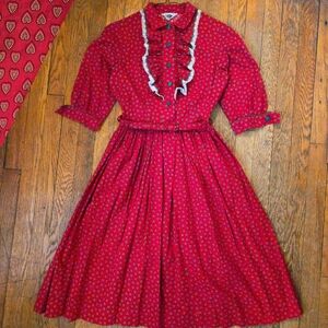 Authentic 1950s ruffle collar puff sleeve strawberry dress - Sears Kerrybrooke